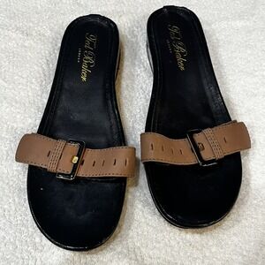 Ted Baker London Women's Tan And Black Leather Slide Sandal 8 Classic Minimalist